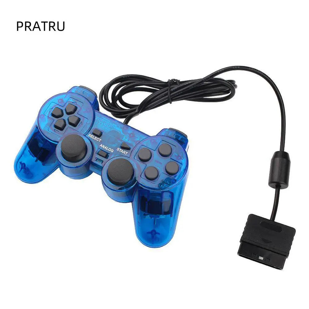 

Wired Controller for PS2 Control Playstation 2 Video Game Gamepad Accessories Double Vibration Adapter Transparent Clear Buttons