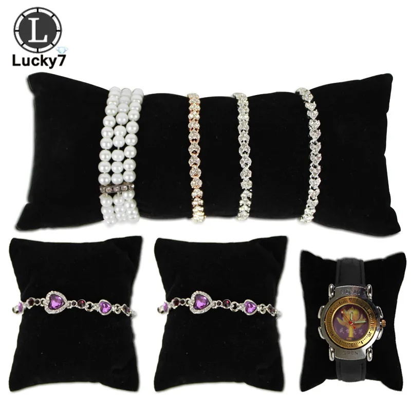 Wholesale Jewelry Pillow Stand Black Velvet Holder Organizer Bracelet Case Bangle Anklet Watch Display Photography Prop 6pcs leaf shape t shape earring display stand jewelry organizer for retail photography prop