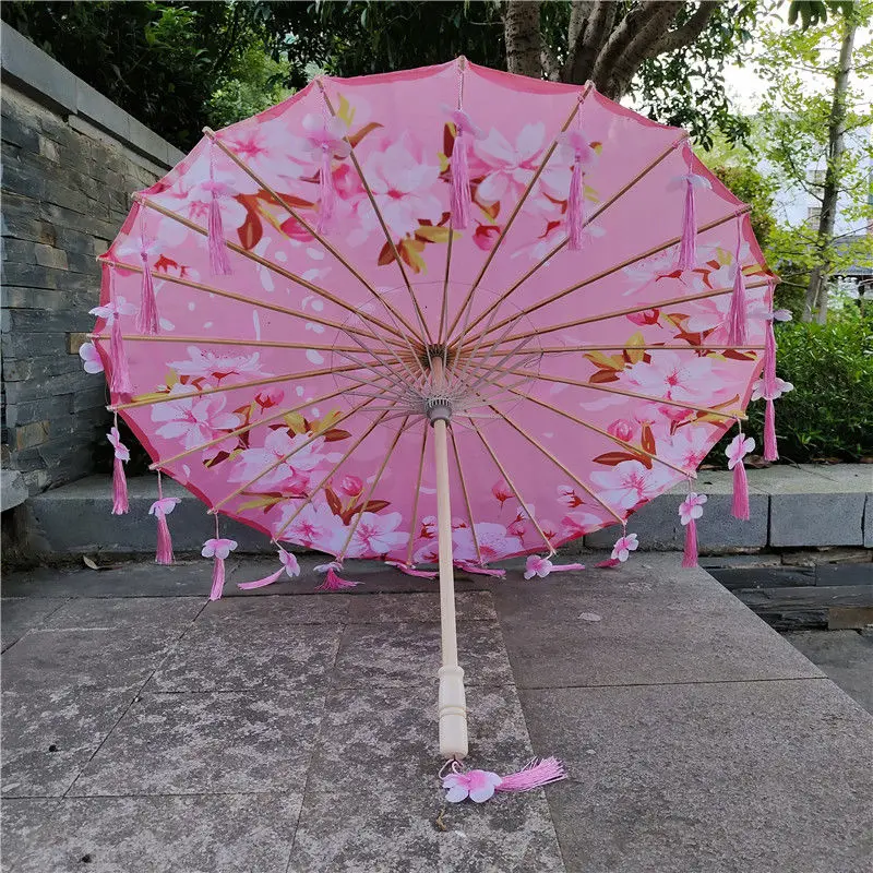 Satin Cloth Umbrella for Women, Tassel Umbrella, Chinese knot Pendant, Oil Paper Umbrella, Photography Props, Classical Pendant