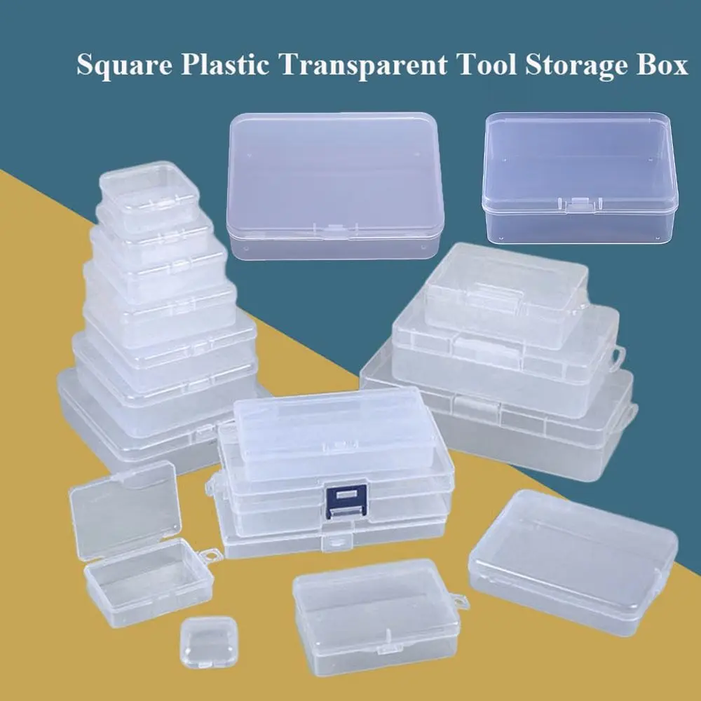 

Пластиковая прозрачная коробка для хранения, квадратные мелкие предметы, прочный органайзер для всякой всячины, портативные коробки для драгоценностей
