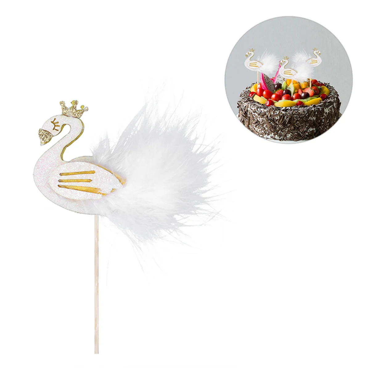 

Flamingo Swan Cake Topper Decorative Wing Cupcake Picks Dessert Cake Decoration for Wedding Birthday Party (White)