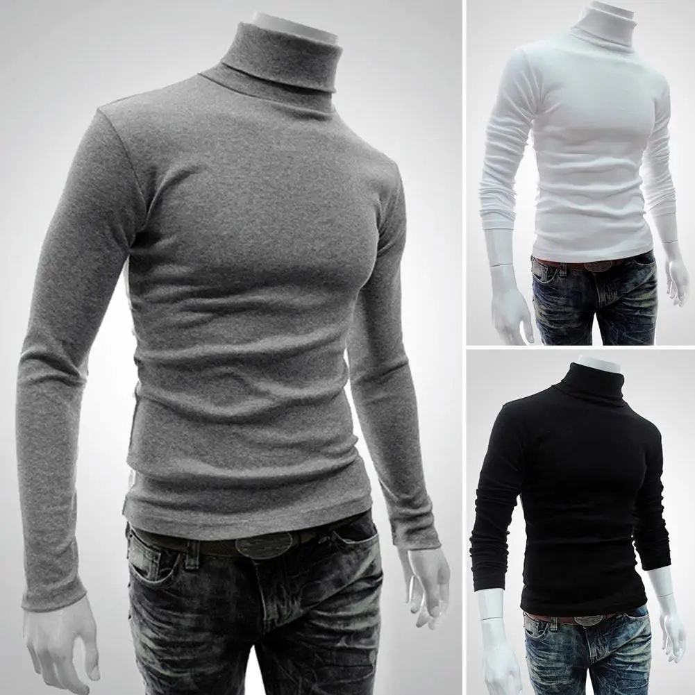 

Chic Pullover Top Soft Long Sleeve Turtleneck Men Pullover Long Sleeve Skin-friendly Men Pullover Streetwear