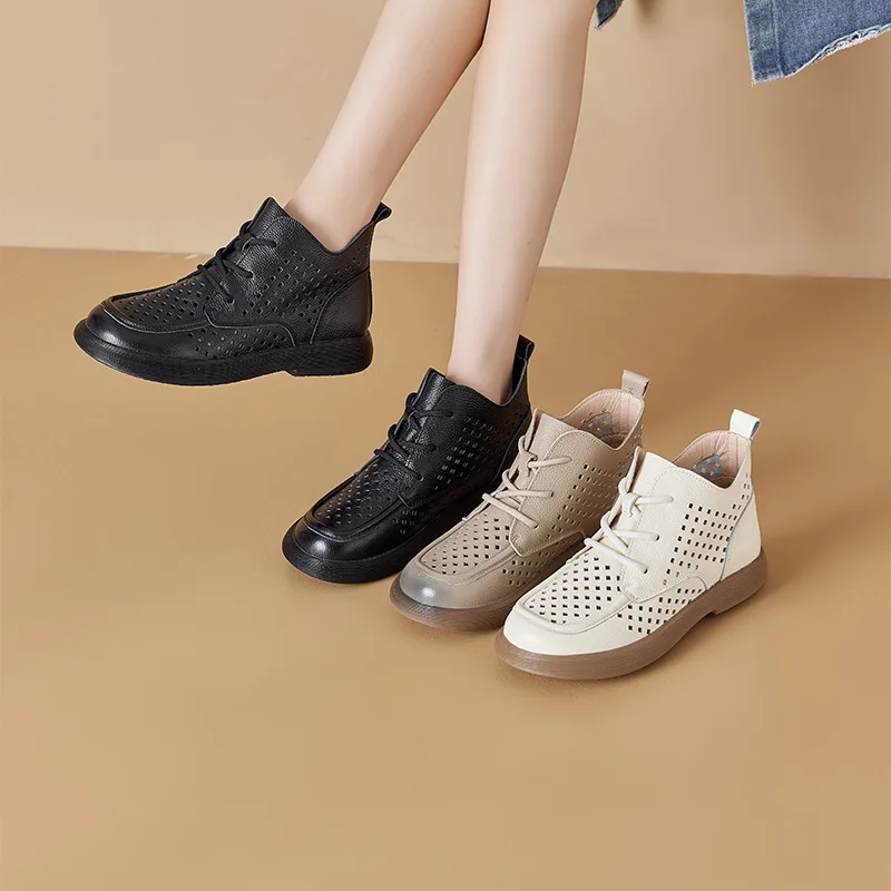 

Женские кроссовки с вырезами GKTINOO, модная обувь из натуральной кожи, новинка весны 2024, дышащие ботильоны на плоской подошве