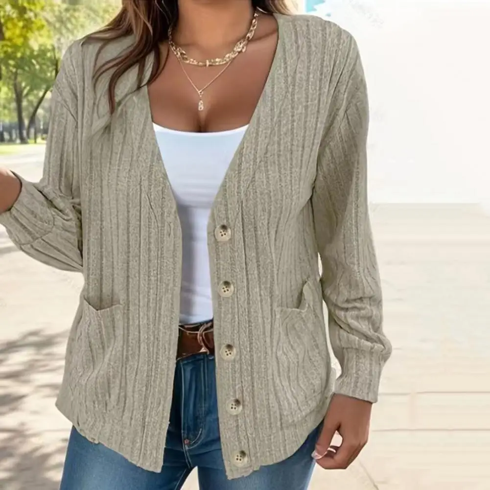 

Women Jacket Stylish Women's Knitted Cardigan Coat Soft V Neck Solid Color Long Sleeve Casual Loose Fit for Fall Spring Women