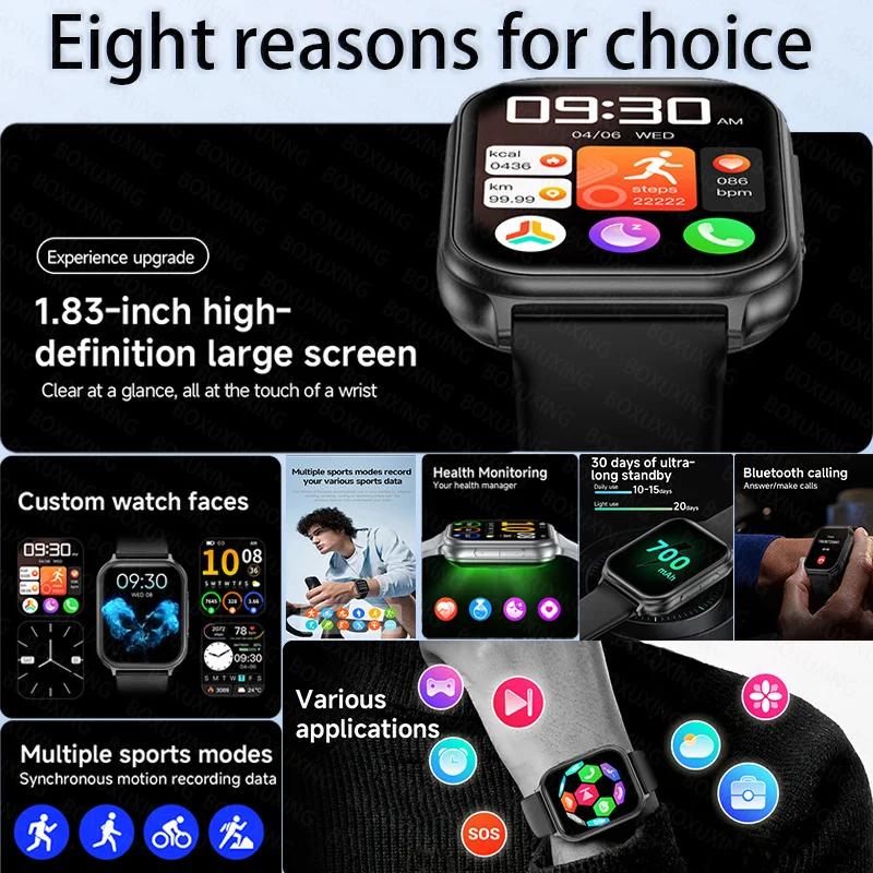 2026 New Sports Smartwatch 700mAh Battery Fitness Tracker IP68 Waterproof Heart Rate Bluetooth call Smartwatch Men's and Women's 2
