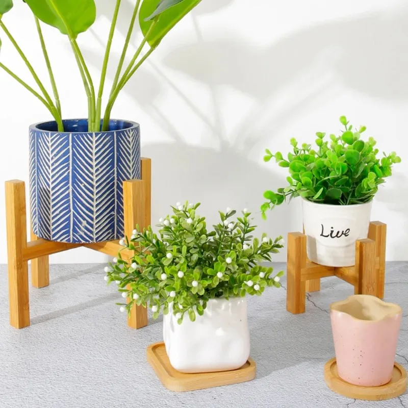 Adjustable Wooden Plant Stand Modern Bamboo Planter Holder Indoor Outdoor Flower Pot Stand Multiple Sizes Plant Display Rack 2