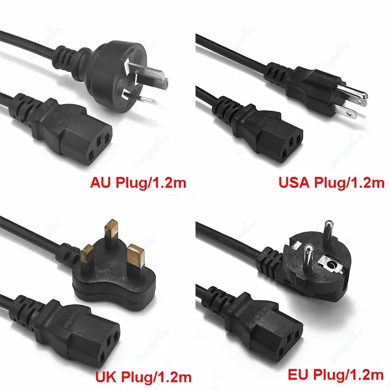 Universal AC Power Cable - 3 Prong, 1.2m, IEC 320 C13 Extension Cord