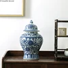 Chinese Style Blue and White Ceramic Ginger Jar Ornaments Living Room Decoration Accessories Retro Home Countertop Vase Crafts 4