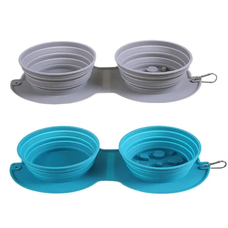

Dog Slow Feed Bowl Collapsible Twin Pet Dishes Portable Puppy Food Container and Water Bowl Dog Feeding Accessories Pet Supplies