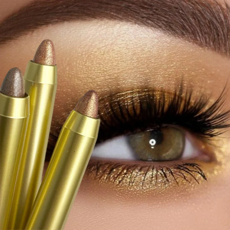Eyeshadow Pen Glitter Highlighter Pen Eyelid Under Crease Brightening Waterproof Eyeliner Pencil Cosmetics with Sponge Brush