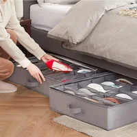 12 Grids Underbed Storage Box Shoes Dustproof Organiser Transparent Folding Storage Boxes Fabric Compartment Storage Shoe Box 2