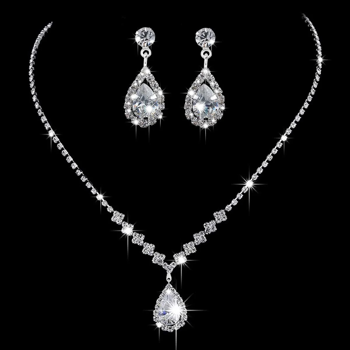 Conjunto de joias de casamento com colar e brincos, vista frontal