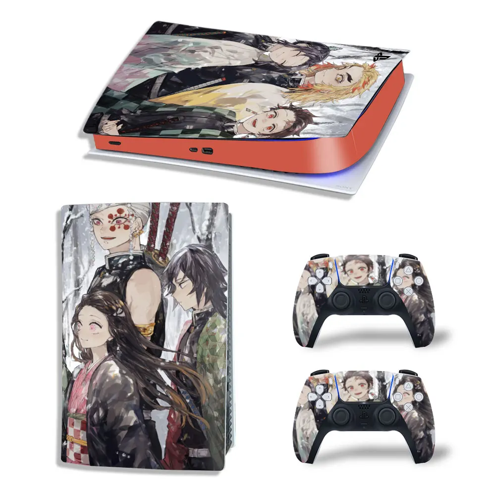 Demon Slayer Tanjiro PS5 Digital Edition Skin Decal Cover for PlayStation 5 Console and 2 Controllers PS5 Skin Sticker Vinyl 