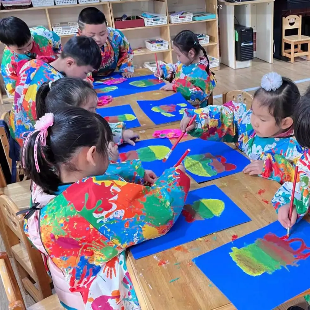 Simple Nylon Children's Painting Apron Art Painting Long Sleeved Reverse Dressing Cloth Cover Baby Eating Bib Boys