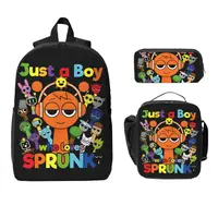 Sprunki Just A Boy Backpack Lunch Box Pencil Boxes for Boys Girls Preschool Backpacks Kawaii Schoolbag Bookbag Set 1