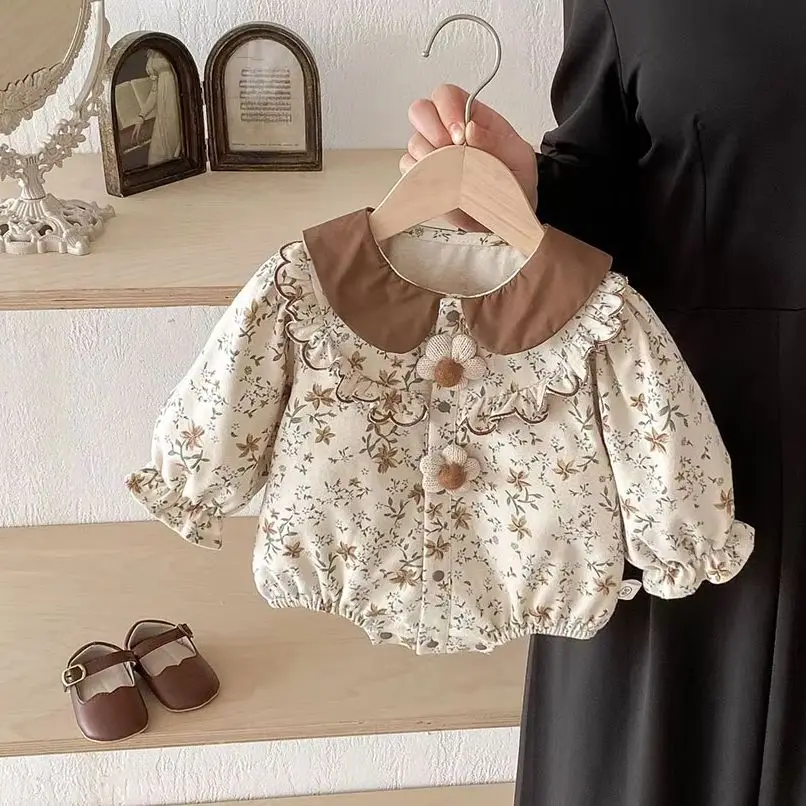 Retro Style Baby Girls Floral Bodysuits