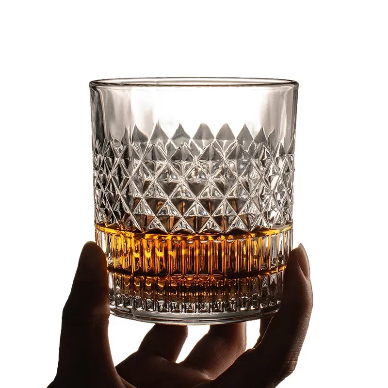 335ml Whiskey Glass Vertical Grain Transparent Crystal Glass Wine Cups Brandy Classical Wine Drinkware Relief Drinking Cup