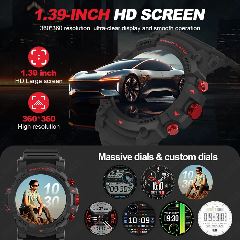 LIGE New 1.39-Inch Ultra HD Smart Watch GPS Track Call Reminder Heart Rate Sports Fitness Waterproof Smartwatch For Android IOS