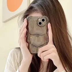 Charming 3D Cartoon Bear Transparent Phone Case - Soft Silicone Shockproof Cover - iPhone 17 Pro (BK)