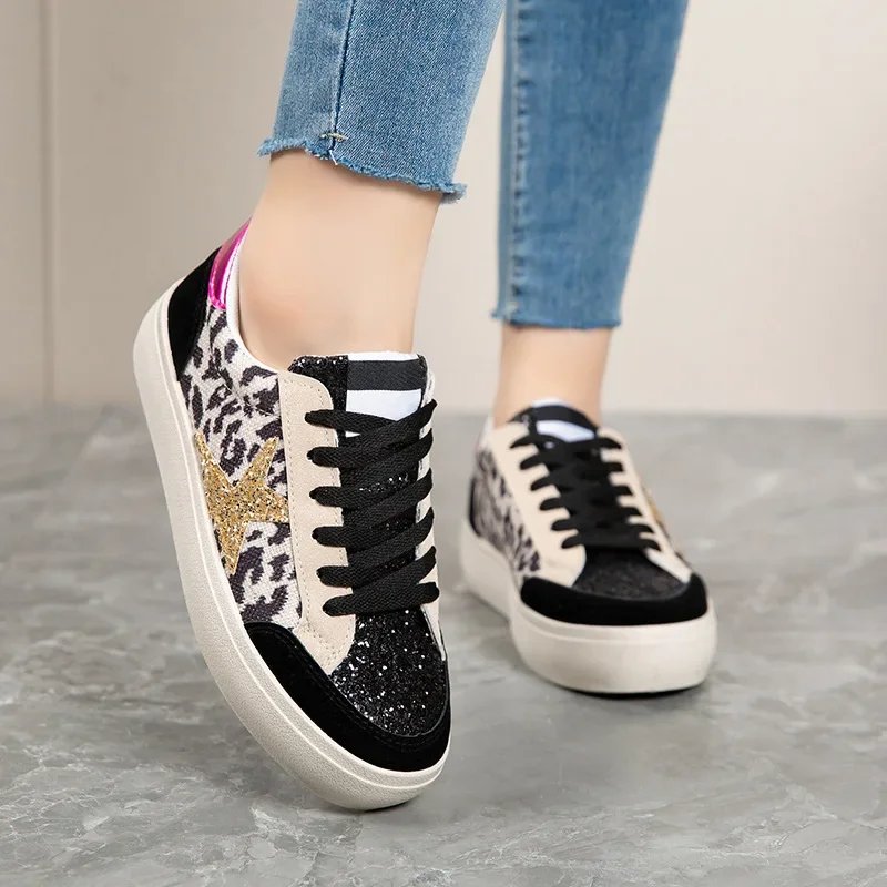 Kalsooni 2024 Autumn New Lightweight Sneakers Non-slip SoftThick Sole Casual Shoes for Women Sequins Star Patchwork Shoes 5