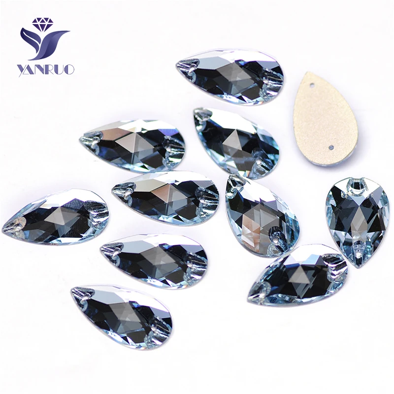 

YANRUO 3230 All Sizes Lt.Sapphire Glass Stones Sew On Crystal Drop Flatback Super Glitter Strass Rhinestone