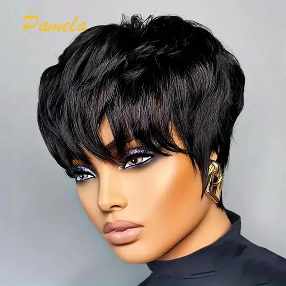 Pixie Cut Wigs for Black Women Short Layered Haircut Pixie Cut Wig Human Hair Full Machine Wigs Glueless Wig For Daily Use