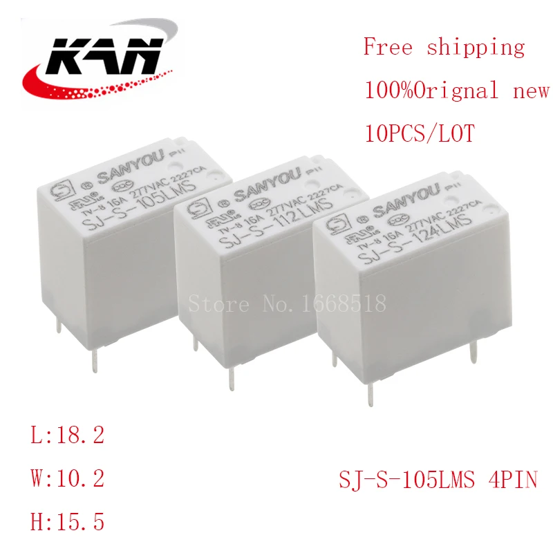 

Free shipping 10pcs Power relay SJ-S-105LMS SJ S 105LMS 5VDC 16A 277VAC 4PIN Original New