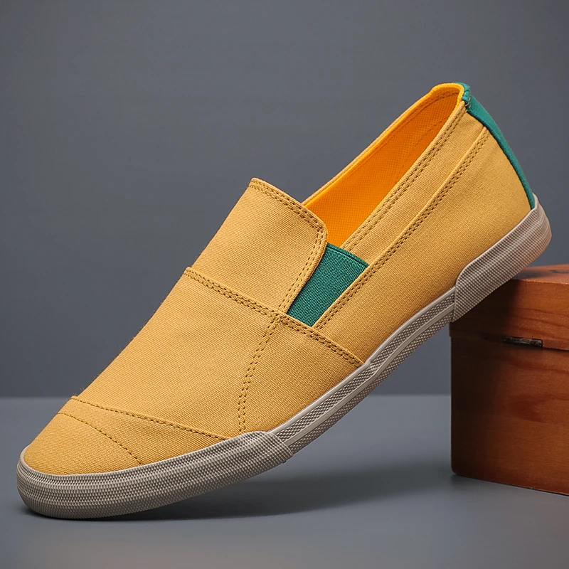 New Men's Canvas Shoes Lightweight Spring Leisure Shoes Anti-slip Driver Work Breathable Slip-On Men BD23050