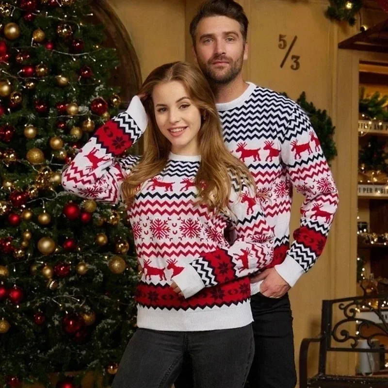 

2023 Winter Christmas Men Women Unisex Sweaters Casual Loose Knitwear Warm Thicken Couples Matching Outfits Pullover Top Jumpers