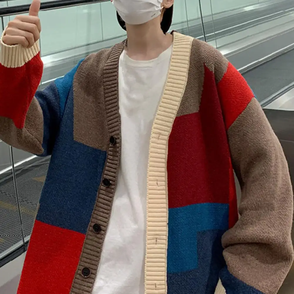 

Sweater Coat Autumn Anti-shrink Patchwork Oversized Cardigan For Soft School Stylish