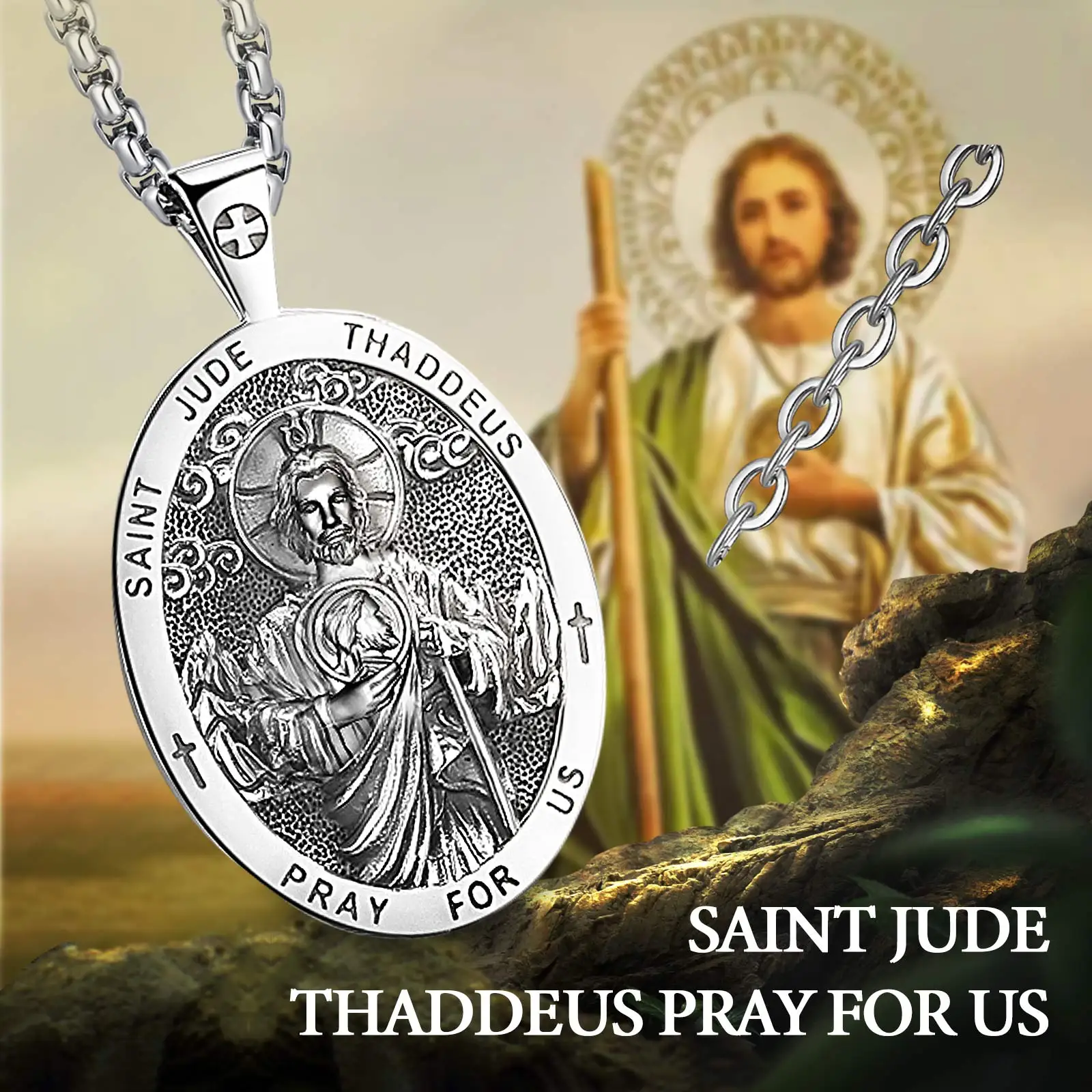 Eudora 925 Sterling Silver Saint Jude Thaddeus Necklace for Man