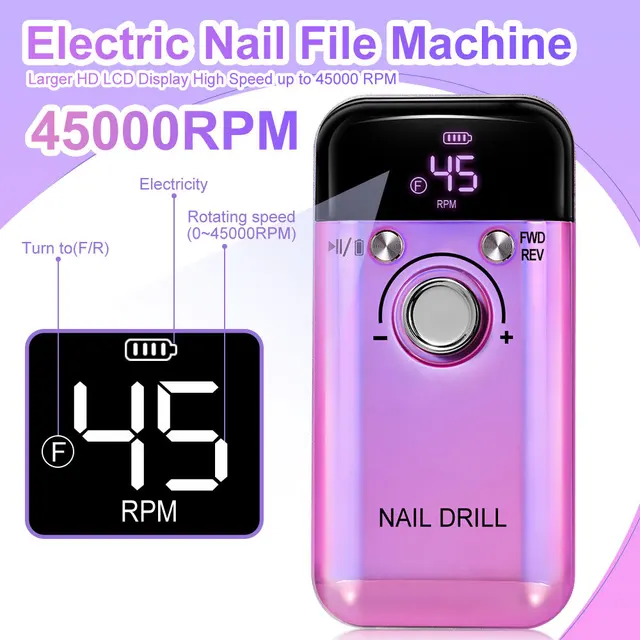 Nail Drill Rechargeable Portable Nail File Manicure Tool 45000RPM 2