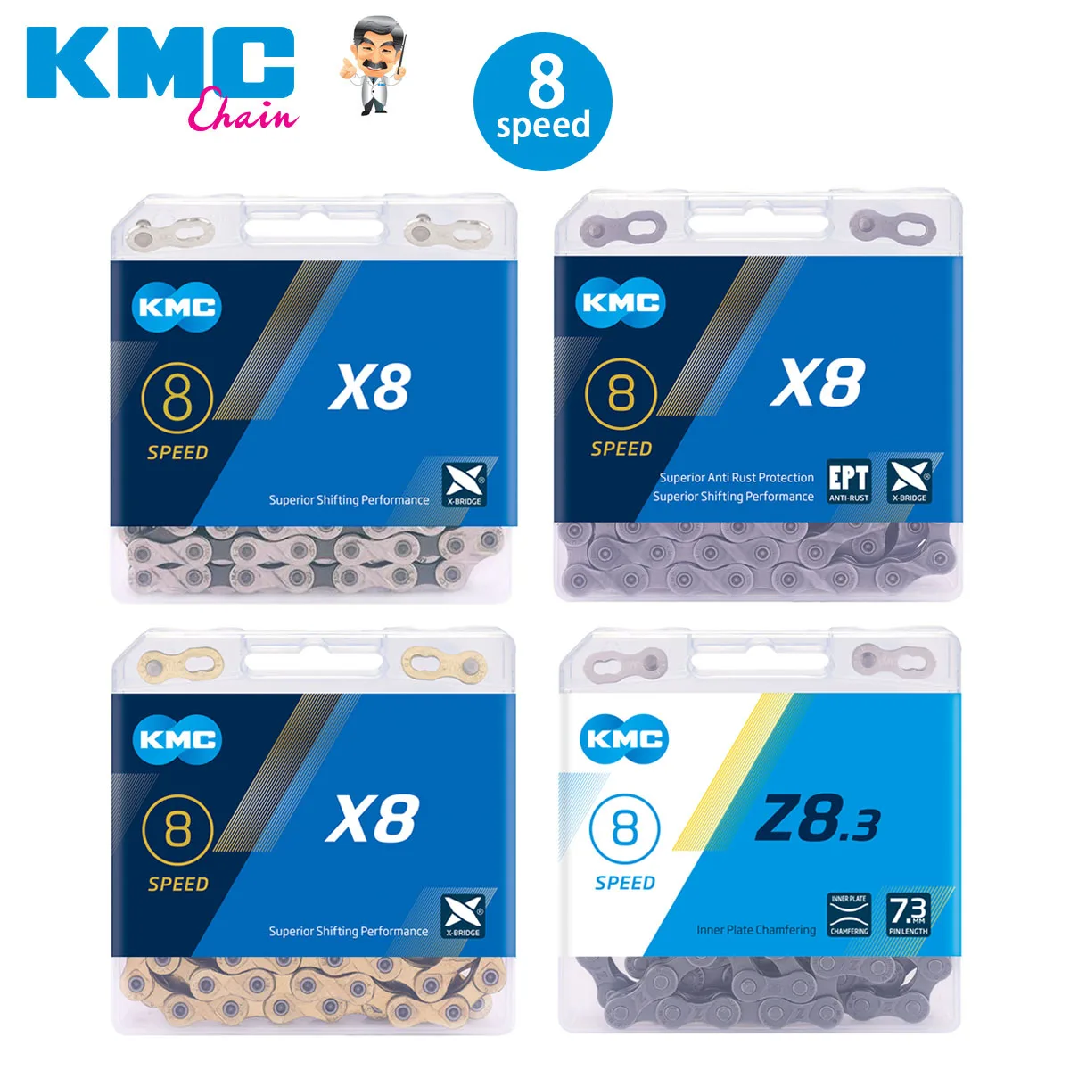 

Велосипедная цепь KMC, 8 скоростей, цепь для горных велосипедов, велосипедные аксессуары для Shimano /SRAM/AVID