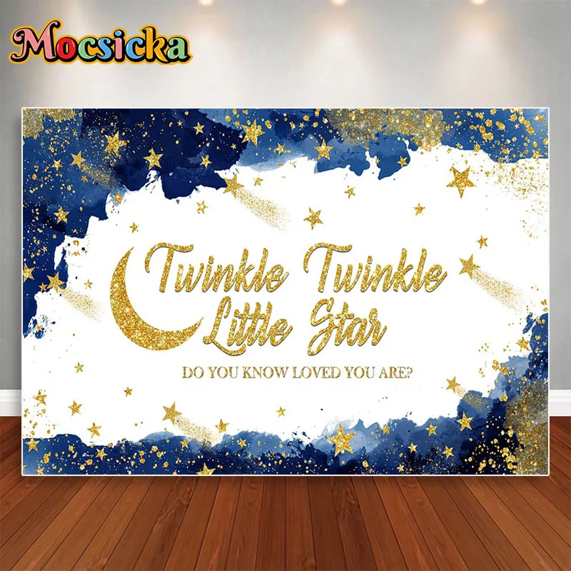 Mocsicka Twinkle Little Star Sfondo Blu Navy Blush Pink Gender Reveal Decorazione Per Feste Gravidanza Reveal Background Banner
