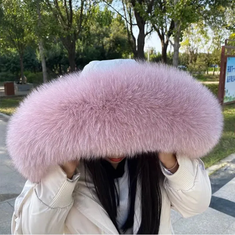 Winter 100% Real Fox Fur Straight Collar Winter Natural Hood Trims Decor Scarf For Coat Parkaks Warm Scarves Luxury Female Shawl 5