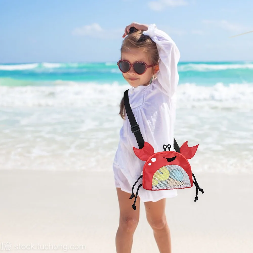 Beach Mesh Bag Cute Crab Shaped Shell Bags for Holding Beach Shell ,Toys Collecting Storage Bags for Kids Sand Tools Organizer 5