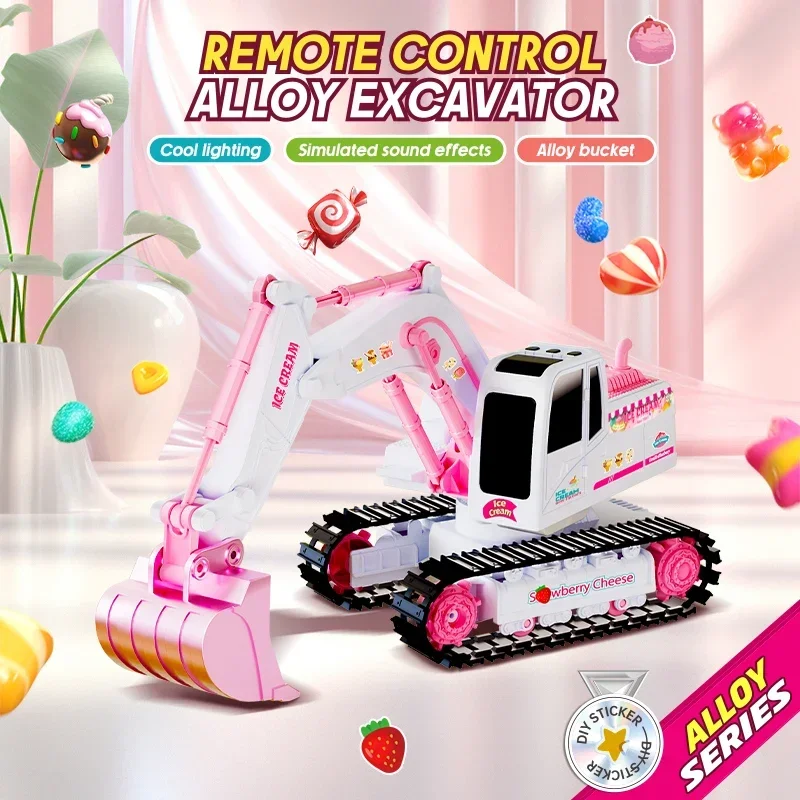 Pink Rc Excavator for Girl Remote Control Digger Construction Truck Car 2.4G 1/24 Engineering Vehicle Electric Toy Kid Girl Gift