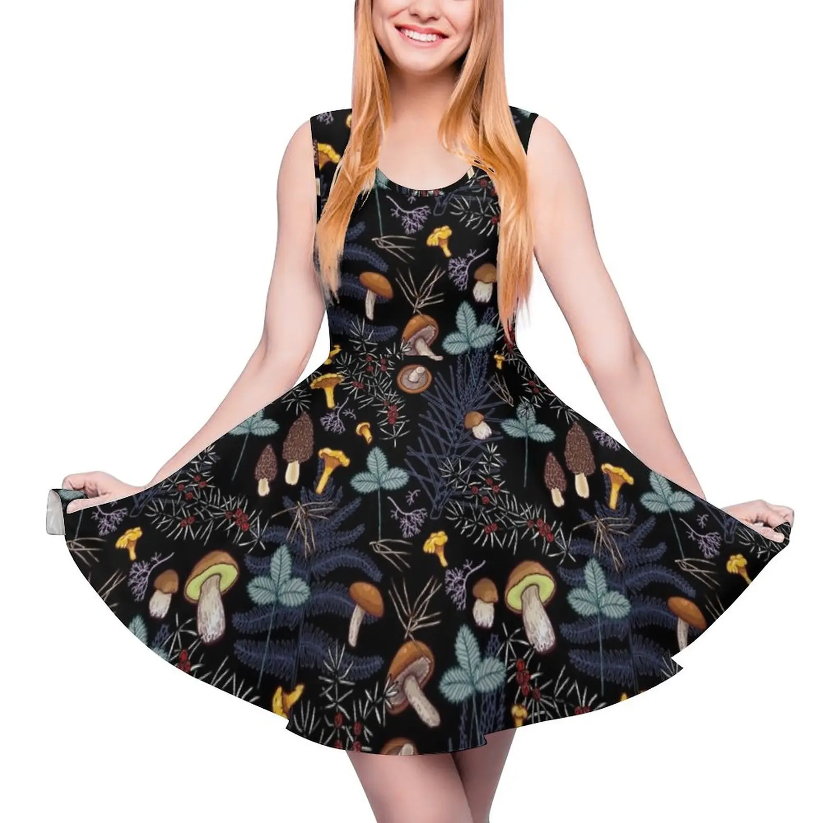 

dark wild forest mushrooms Round Neck Dress Woman fashion Female dress