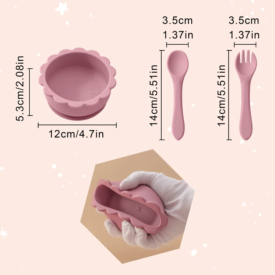 3PCS Silicone Tableware Sets For Baby Suction Cartoon Lion Shape Bowl Soft Spoon Fork BPA Free Feeding Training