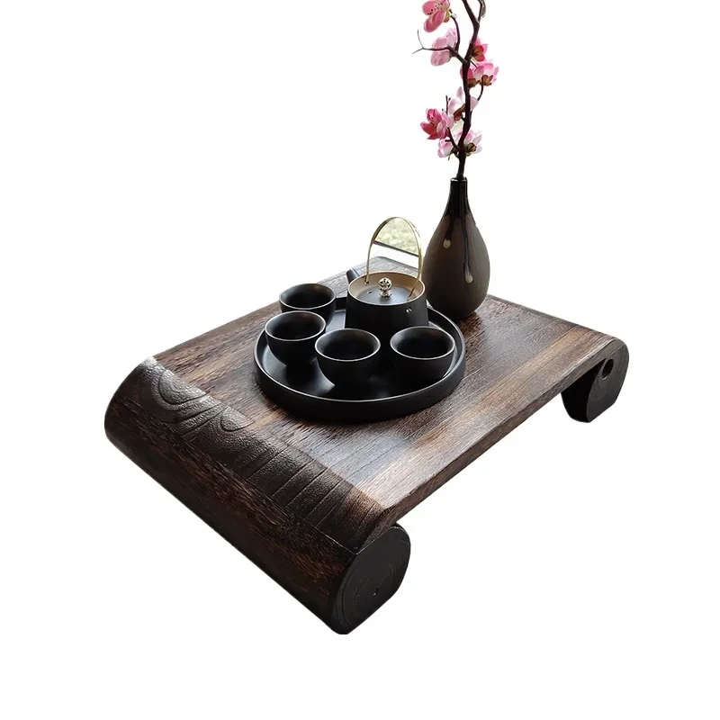 Japanese Style Tea Table Small Bay Window Low Table Solid Wood Balcony with Wooden Cushion Minimalist Home Decor
