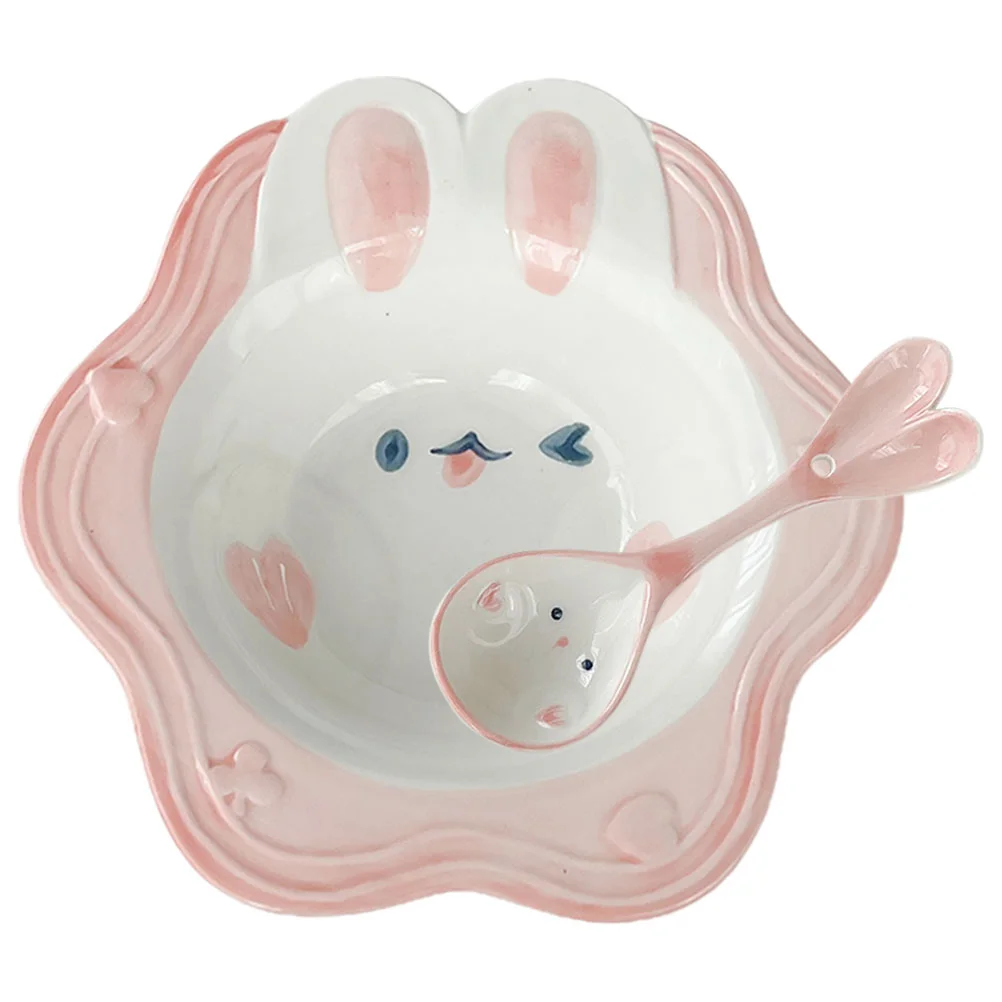 

1 Set Ceramic Salad Bowl with Spoon Salad Cereal Bowl Dinner Serving Bowl for Restaurant