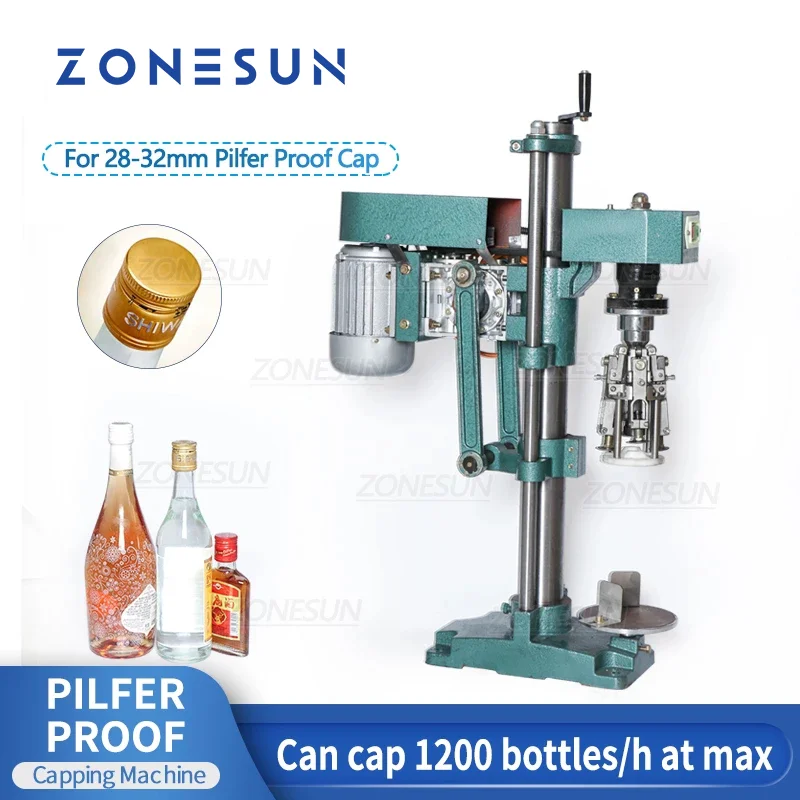 

ZONESUN Aluminum ROPP Capping Machine Roll Over Pilfer Proof Cap Sealing Machine for Soda Water Olive Oil Homebrew Wine Beverage