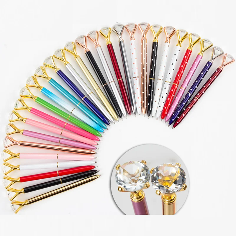 Metal case ballpoint pen Carat diamond ring Crystal pen lady wedding office school supplies gift roller ball pen Rose gold washer seal silicone ring gasket replacement waste seal bathroom supplies bathtub accessories fittings for plug cap sale