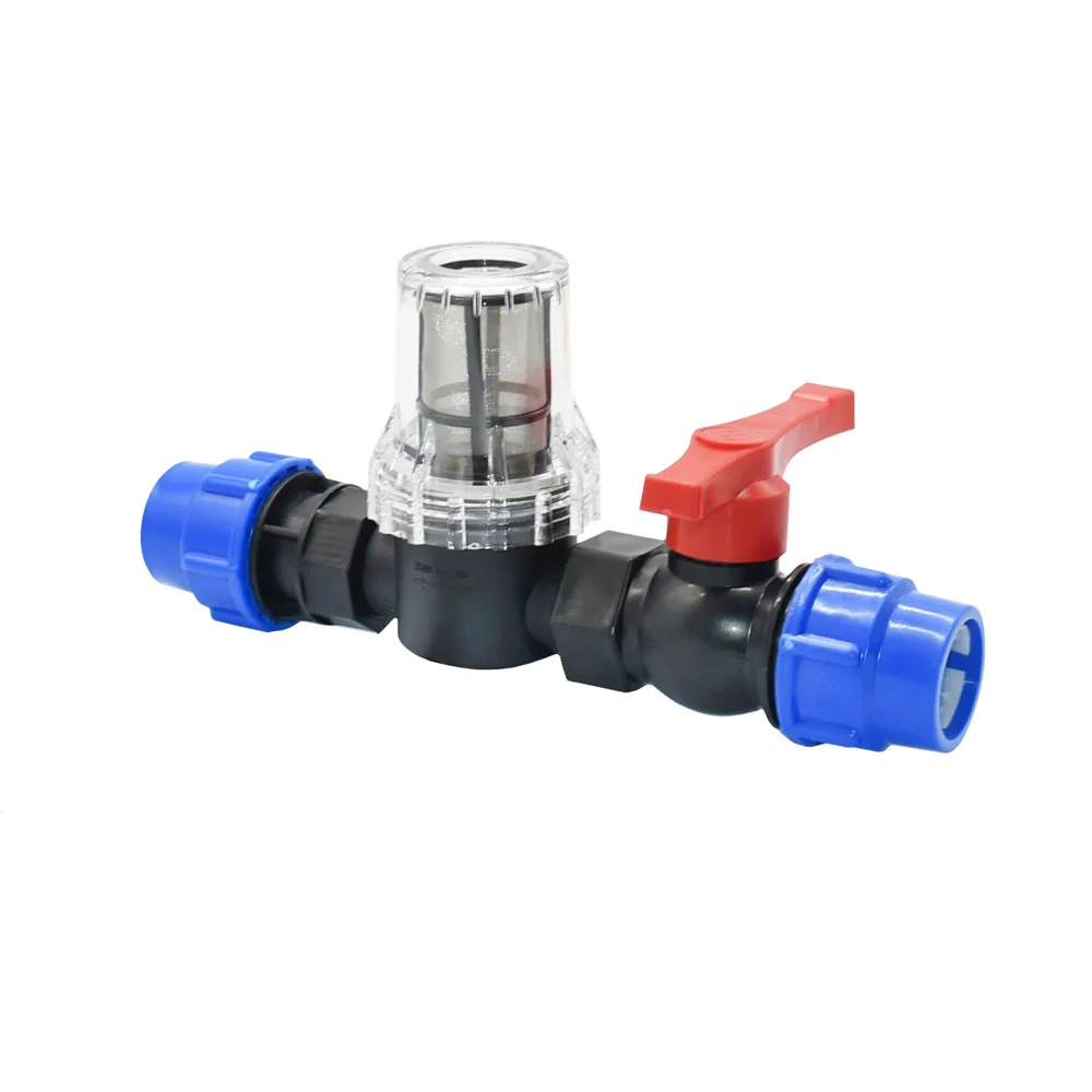 25mm 32mm PE Pipe Water Filter With Plastic Tube Quick Connector 80 Mesh Filter Garden Drip