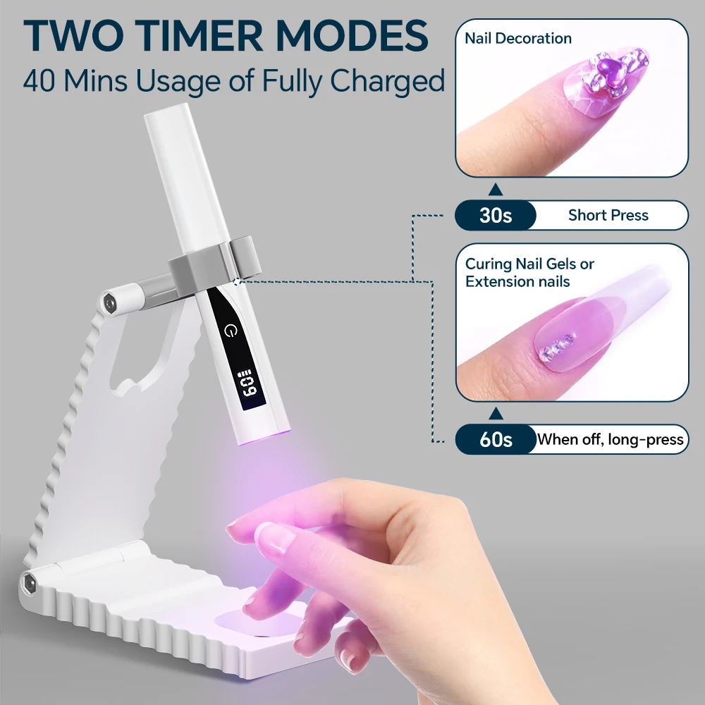 UV Nail Light with Timer, Adjustable Stand and Indicator, Mini Handheld LED Nail Lamp, Rechargeable Nail Dryer for DIY Nail Art