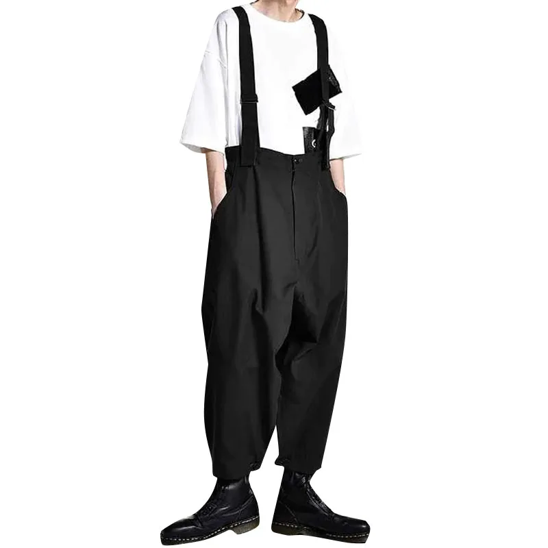Description Picture 4 of item2024 Men Jumpsuits Solid Color High Waist Pants Streetwear Casual Male Suspender Rompers Loose Fashion Straps Overalls INCERUN