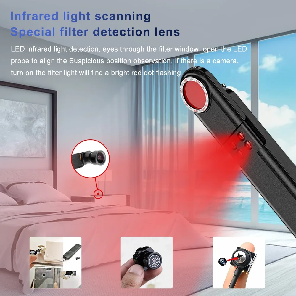 T01 Multi-function Camera Detector Infrared Light Detection 2.4G Signal GPS Detection Full Frequency Band 6 Levels of Intensity