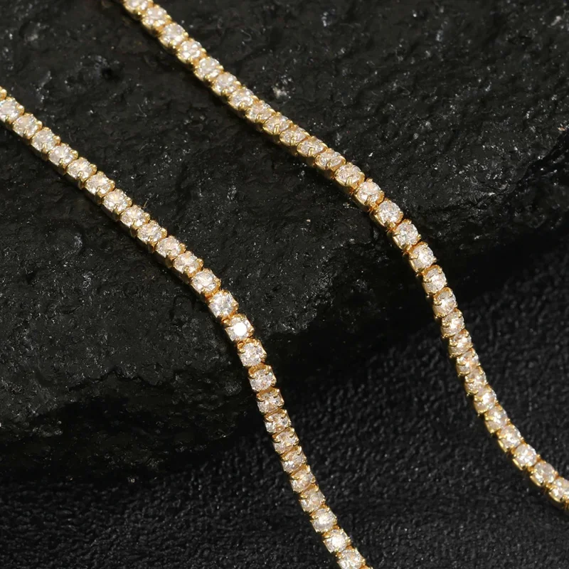 

Thin 2mm Moissanite Diamond Cuban Chain 925 Silver Real 18K Gold Necklace for Women Jewelry Zircon Stone Neck Collares