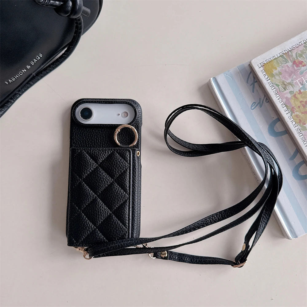 Crossbody Lanyard Wallet Case with Card Holder and Leather Cover