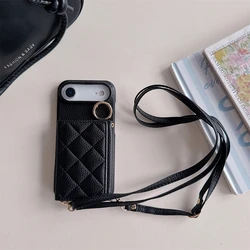 Crossbody Lanyard Wallet Case with Card Holder and Leather Cover - iPhone 12 Mini (Black)
